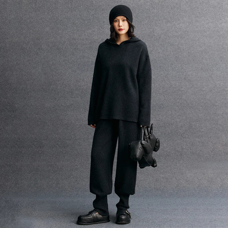 100% Pure Cashmere Hooded Set - Premium Luxury Loungewear