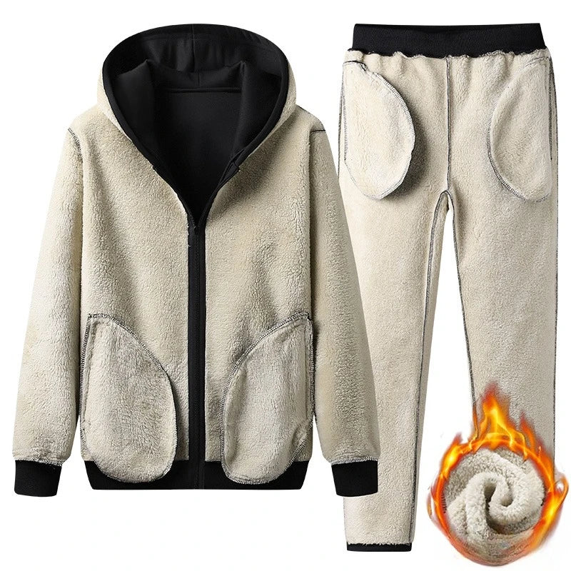 Plush Winter Tracksuit Set - Thickened Warm Hoodie & Trousers | McDowell Gray