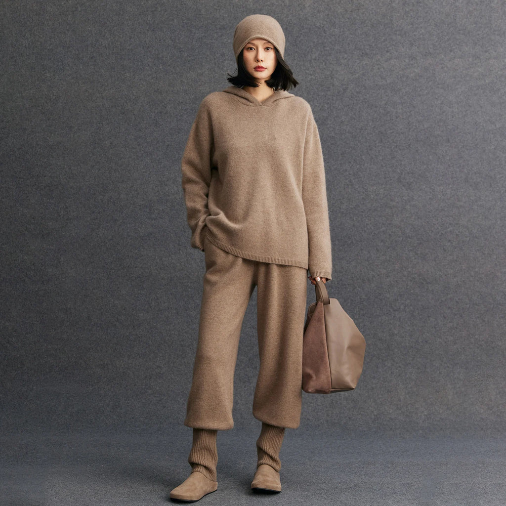 100% Pure Cashmere Hooded Set - Premium Luxury Loungewear