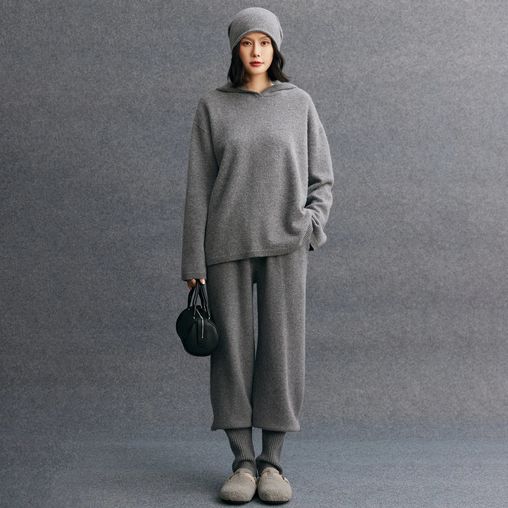 100% Pure Cashmere Hooded Set - Premium Luxury Loungewear