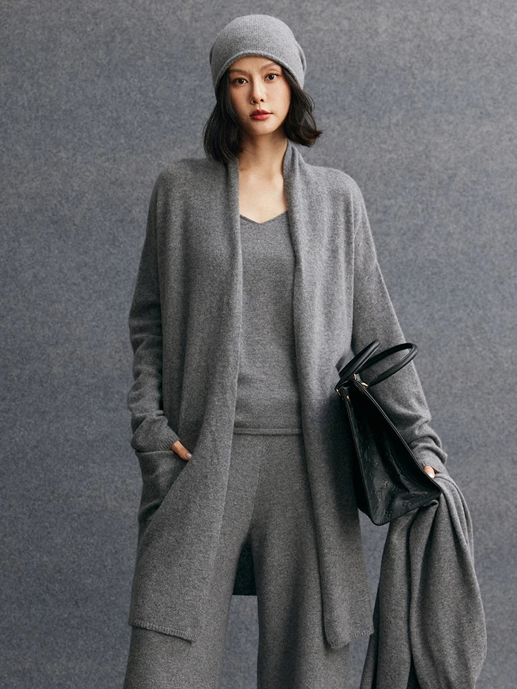 100% Pure Cashmere Long Cardigan - Luxury Knitwear Coat