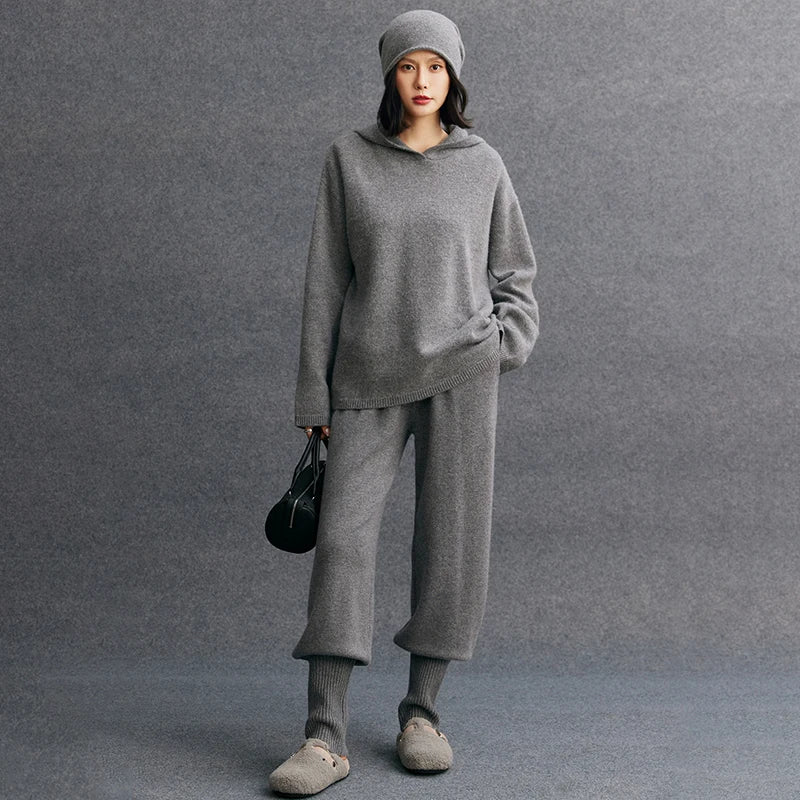 100% Pure Cashmere Hooded Set - Premium Luxury Loungewear