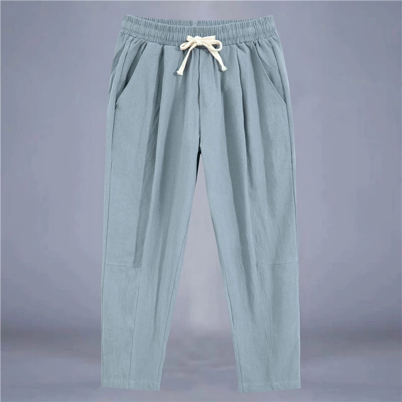 Premium Cotton Linen Drawstring Pants - Men's Casual Trousers