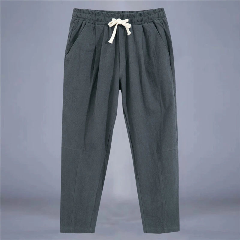 Premium Cotton Linen Drawstring Pants - Men's Casual Trousers