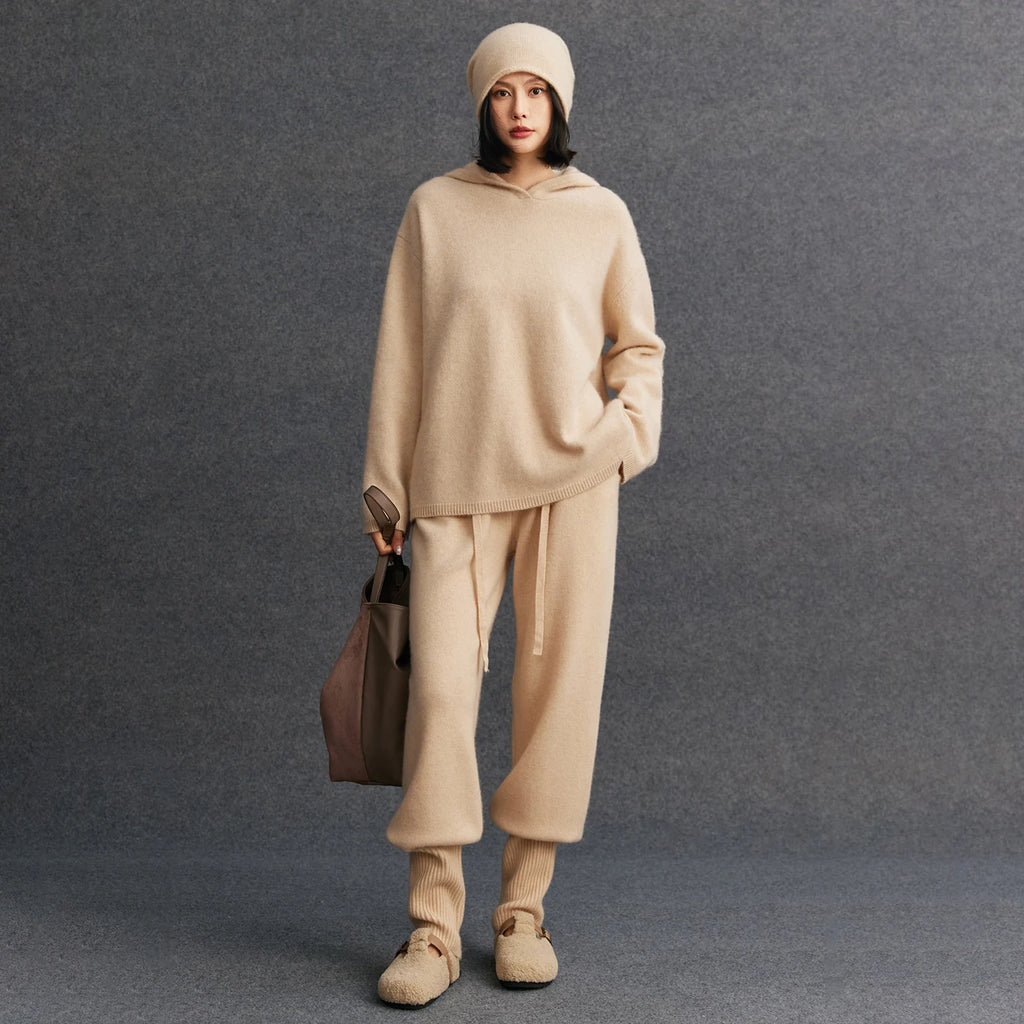 100% Pure Cashmere Hooded Set - Premium Luxury Loungewear