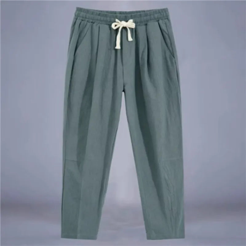Premium Cotton Linen Drawstring Pants - Men's Casual Trousers