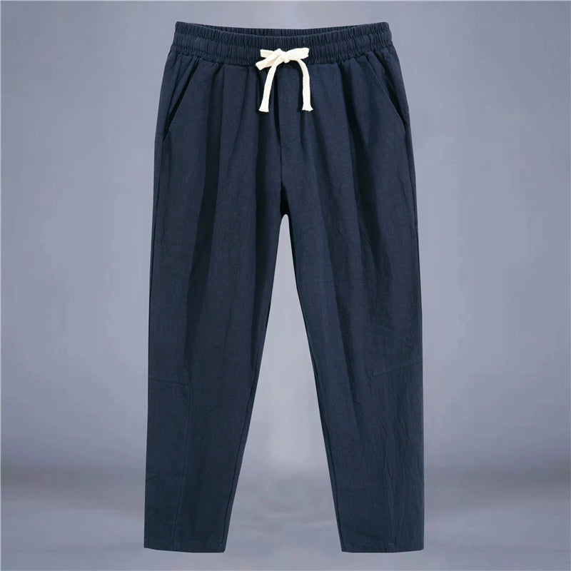Premium Cotton Linen Drawstring Pants - Men's Casual Trousers
