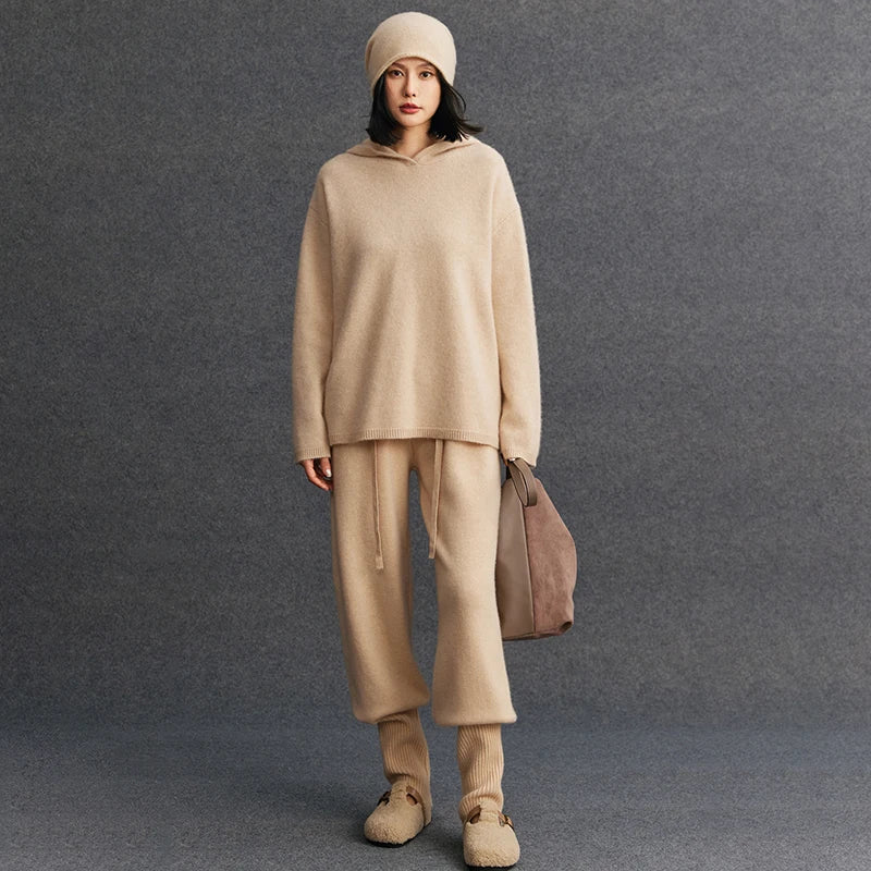 100% Pure Cashmere Hooded Set - Premium Luxury Loungewear