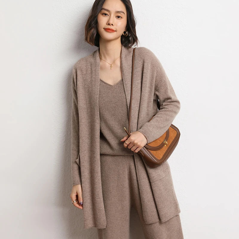 100% Pure Cashmere Long Cardigan - Luxury Knitwear Coat