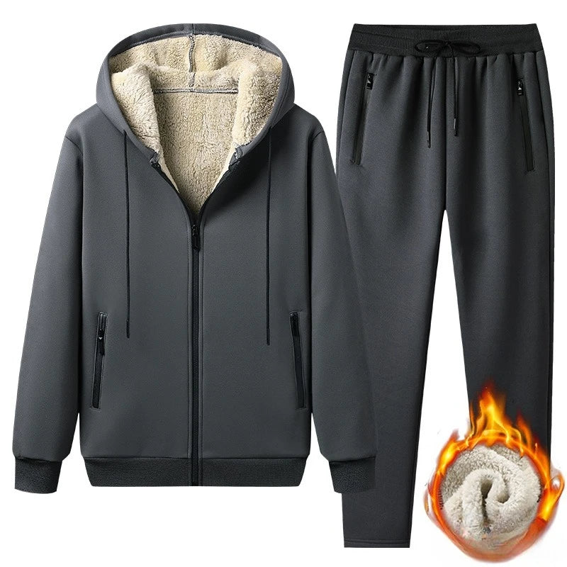 Plush Winter Tracksuit Set - Thickened Warm Hoodie & Trousers | McDowell Gray