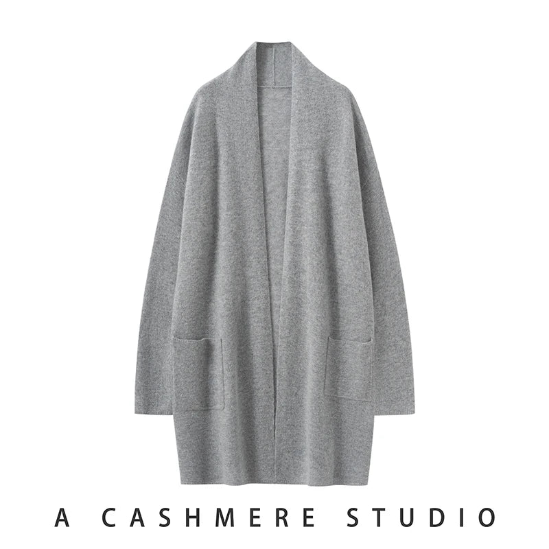 100% Pure Cashmere Long Cardigan - Luxury Knitwear Coat