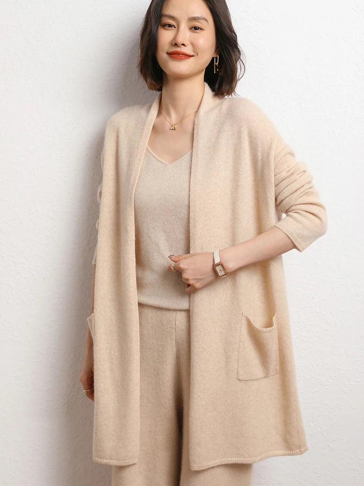 100% Pure Cashmere Long Cardigan - Luxury Knitwear Coat