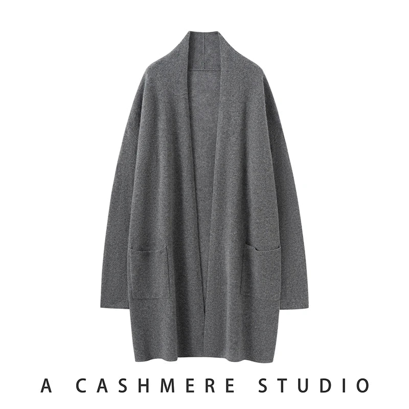 100% Pure Cashmere Long Cardigan - Luxury Knitwear Coat