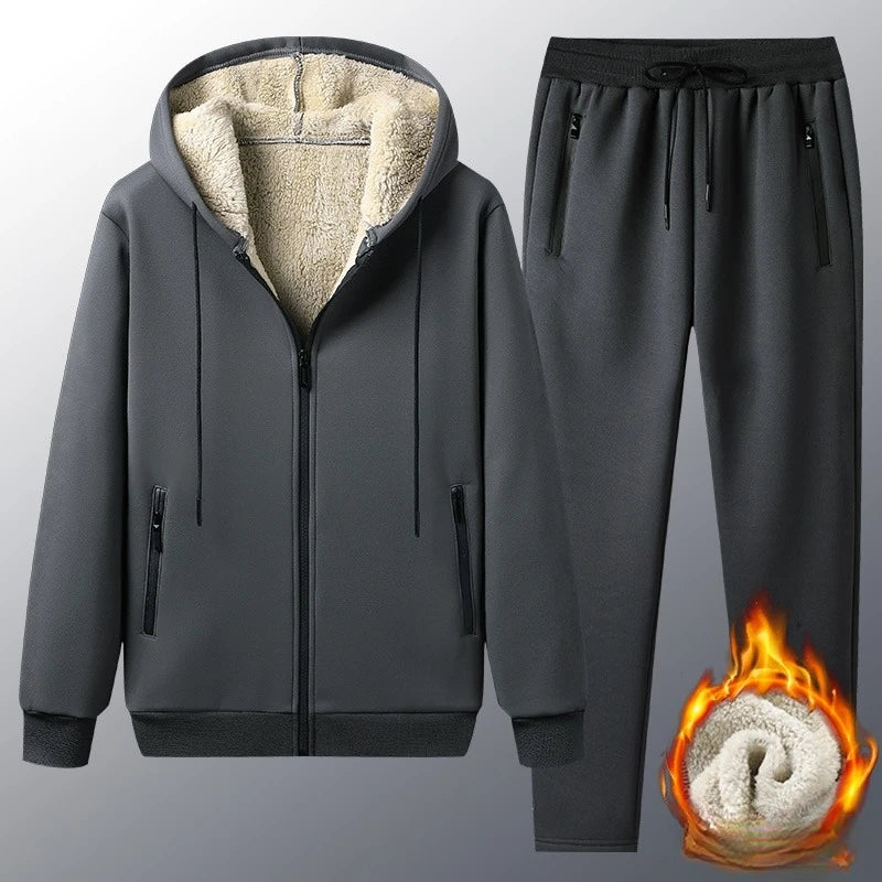 Plush Winter Tracksuit Set - Thickened Warm Hoodie & Trousers | McDowell Gray