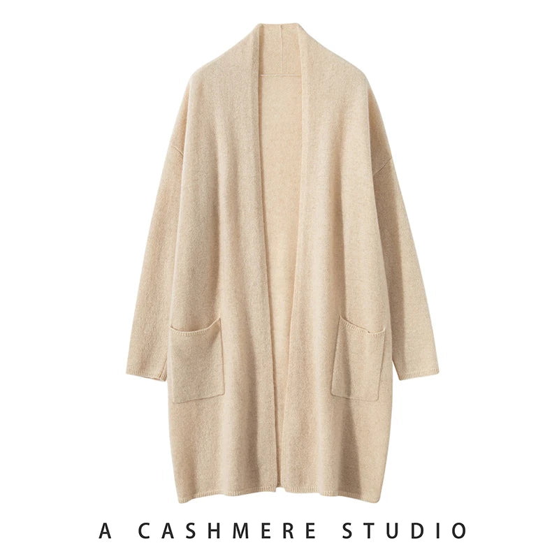 100% Pure Cashmere Long Cardigan - Luxury Knitwear Coat