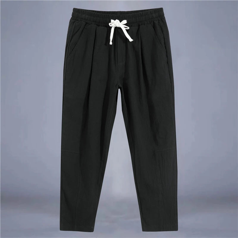 Premium Cotton Linen Drawstring Pants - Men's Casual Trousers