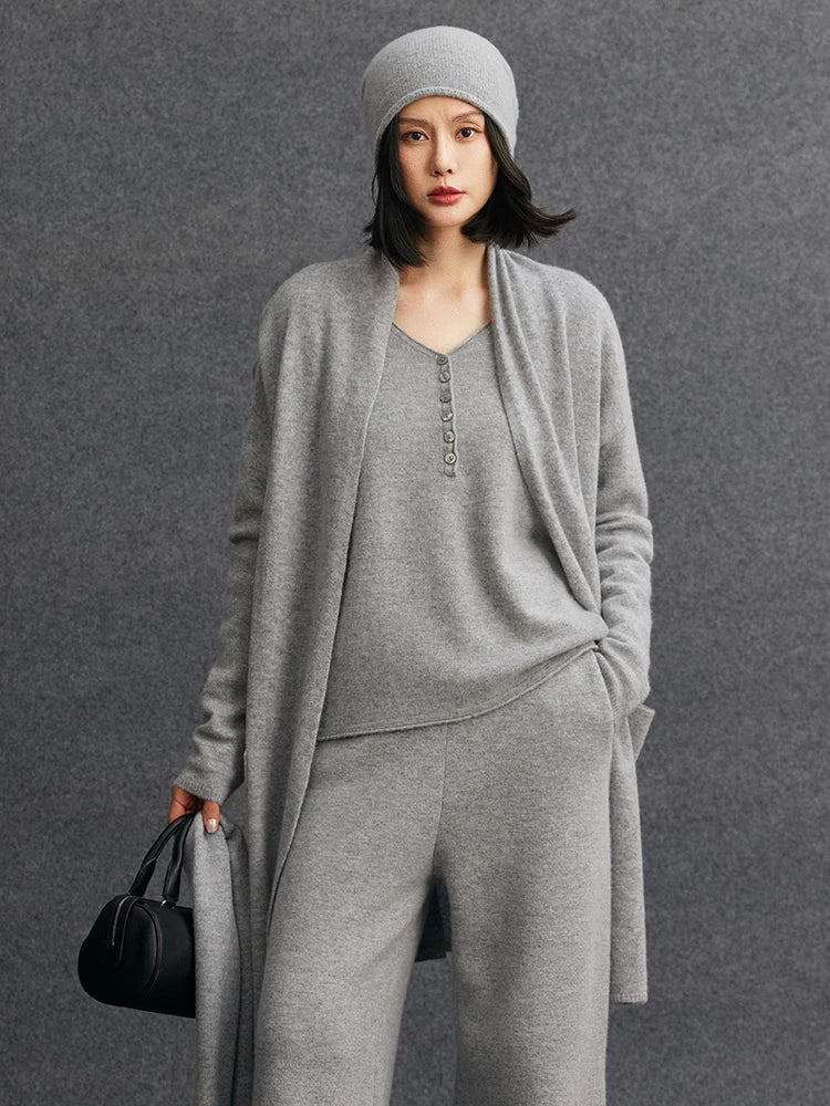 100% Pure Cashmere Long Cardigan - Luxury Knitwear Coat