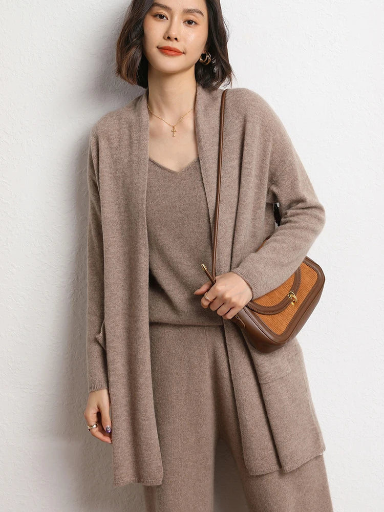 100% Pure Cashmere Long Cardigan - Luxury Knitwear Coat