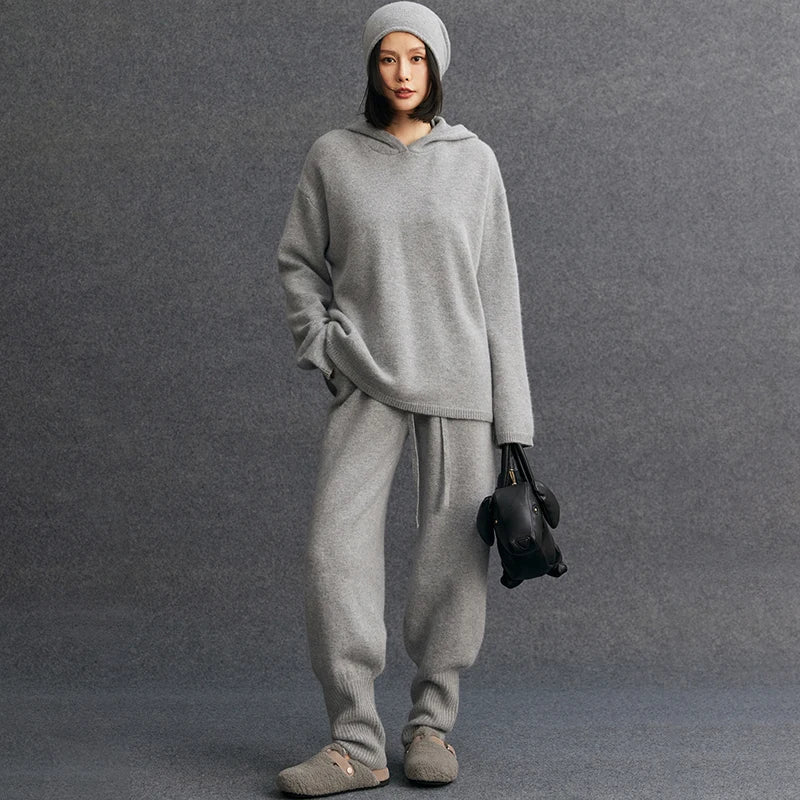 100% Pure Cashmere Hooded Set - Premium Luxury Loungewear